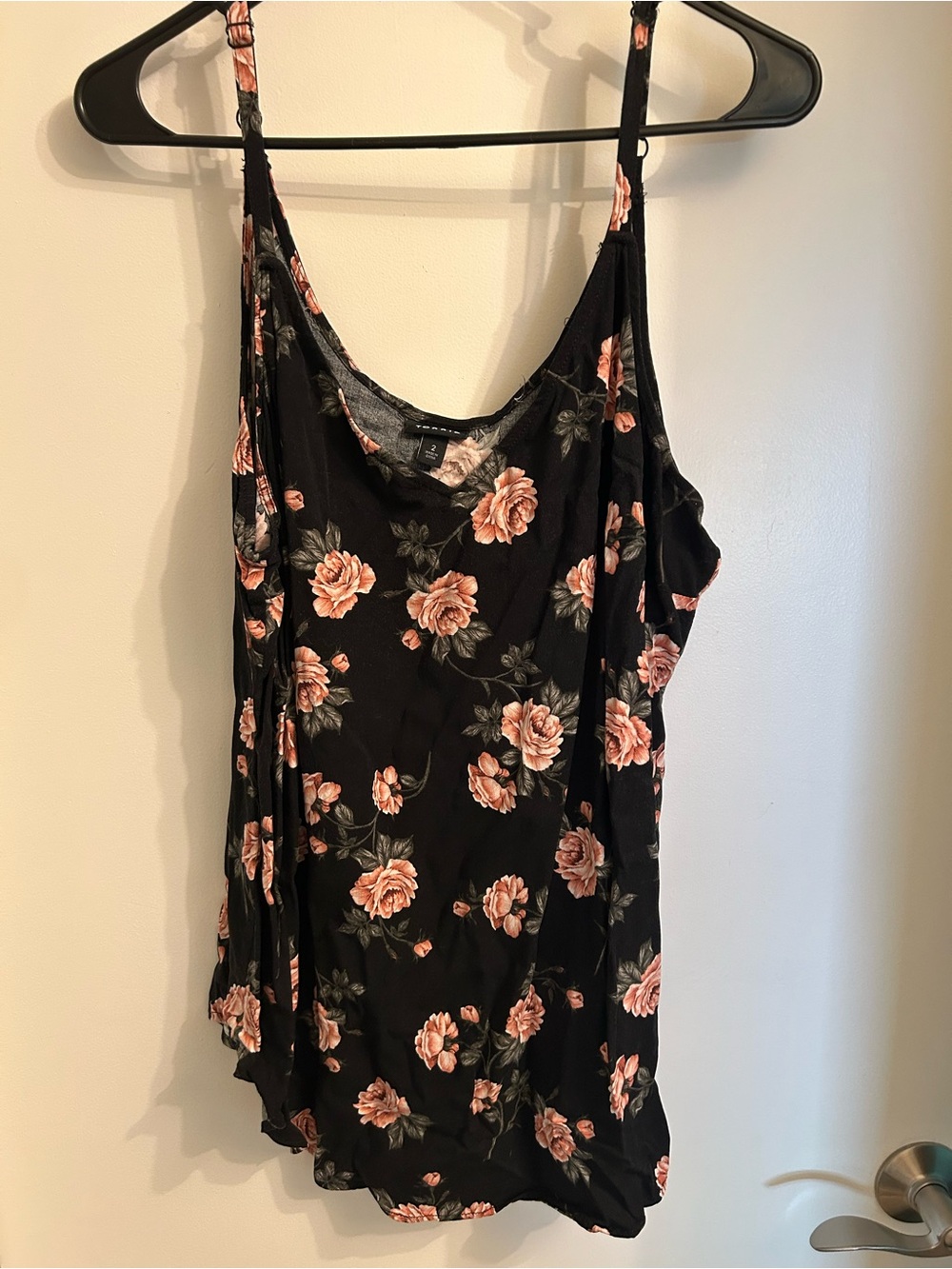 torrid Black Floral Spaghetti Strap Cami with Pink Roses